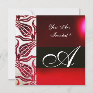 Invitation TULIPES EN DAMASSÉ VELVOUR ROUGE MONOGRAMME Bourgo