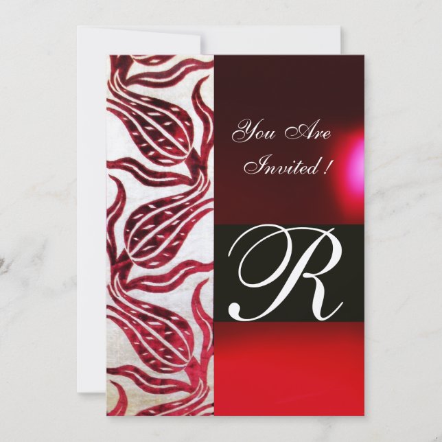 Invitation TULIPES EN DAMASSÉ VELVOURSE MONOGRAMME Bordeaux O (Devant)