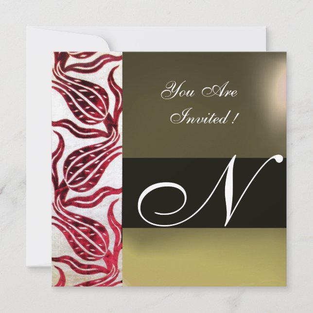 Invitation TULIPES EN DAMASSÉ VELVOURSE ROUGE MONOGRAMME Bour (Devant)