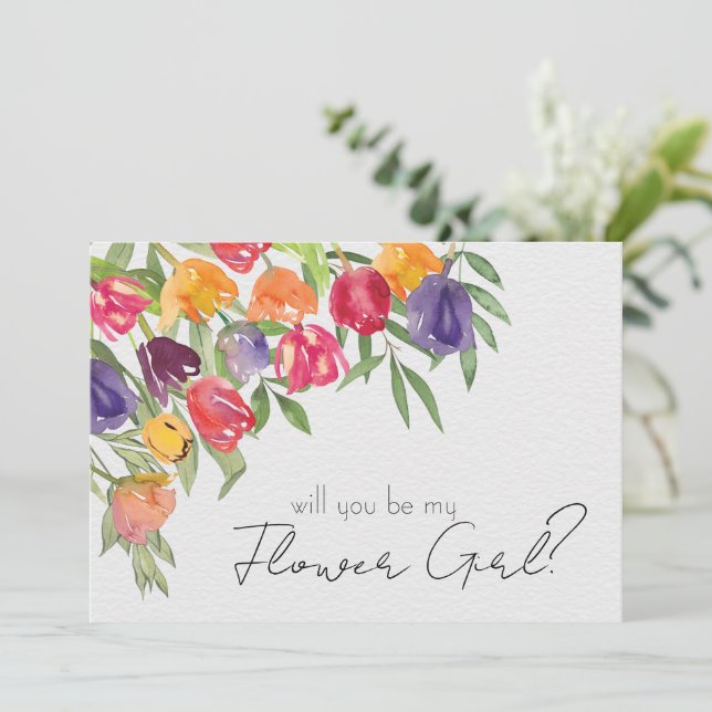 Invitation Tulipes et feuillage lumineux Proposition de Fille (Debout devant)