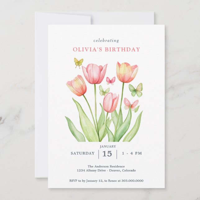 Invitation Tulipes Florales Aquarelle Péché  (Devant)