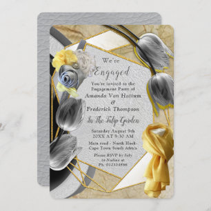 Invitation Tulipes gris et jaune sur la texture.