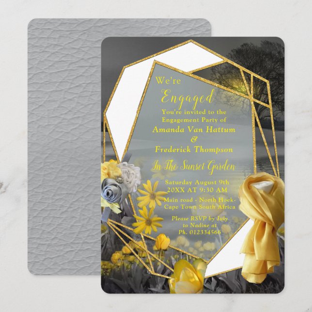 Invitation Tulipes gris et jaunes, marguerites au coucher du  (Devant / Derrière)