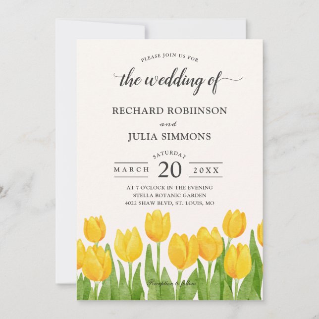 Invitation Tulipes Jaunes Floral Élégant Mariage d'été de pri (Devant)