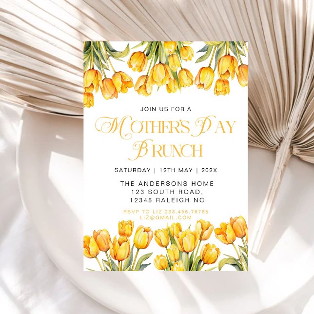 Invitation Tulipes Jaunes Modernes Fête des Mères Florales Br (Créateur téléchargé)