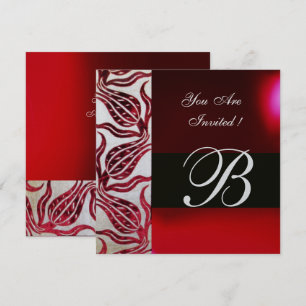 Invitation TULIPES MONOGRAMME DAMASSÉ VELVETÉ ROUGE Bourgogne