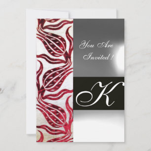 INVITATION TULIPES MONOGRAMME EN DAMAS VELVETÉ ROUGE BOURGOGN