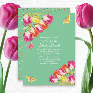 Invitation Tulipes & Papillons Vert Déjeuner de Mariage