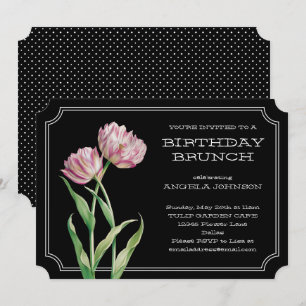 Invitation Tulipes peintes et Brunch d'anniversaire Pois