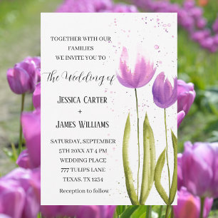 Invitation Tulipes pourpres Aquarelle Mariage floral