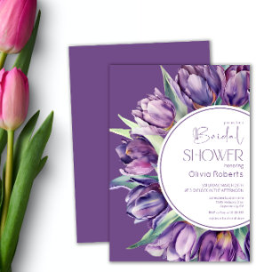 Invitation Tulipes pourpres printemps Aquarelle douche nuptia