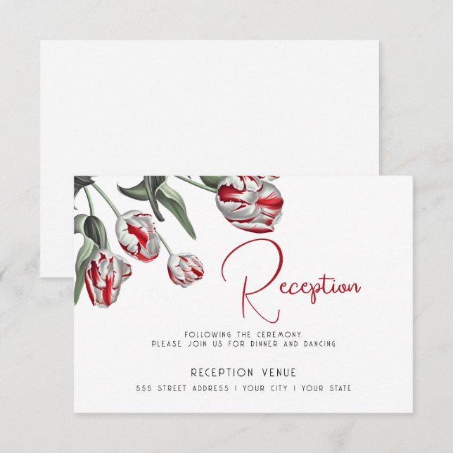 Invitation Tulipes Rembrandt rouges et blanches (Devant / Derrière)