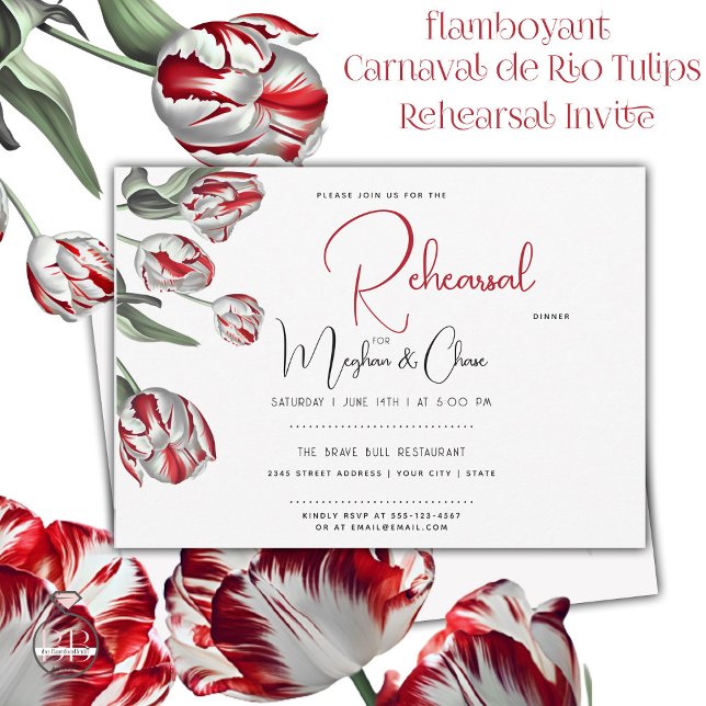 Invitation Tulipes Rembrandt rouges et blanches (Make sure to make your rehearsal a party - more fun than you would think.. trying to get it right )