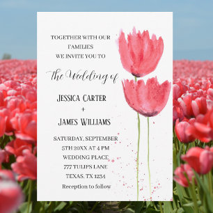 Invitation Tulipes roses Aquarelle Mariage Floral