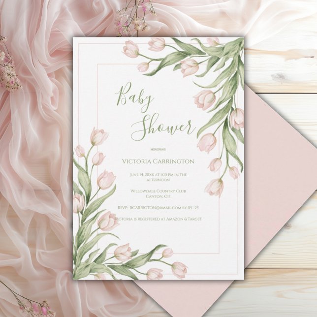 Invitation Tulipes roses Élégant Shower de Bébé Floral  (Créateur téléchargé)