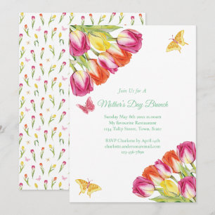 Invitation Tulipes roses et déjeuner de fête des mères blanc 
