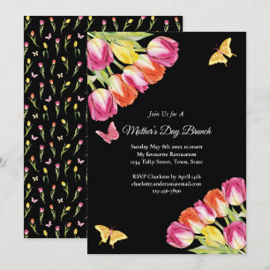 Invitation Tulipes roses et déjeuner de la fête des Mères noi