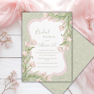Invitation Tulipes roses Floral Vintage Sage Fête de mariage 