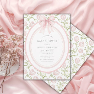 Invitation Tulipes roses florales vintage Baby Shower