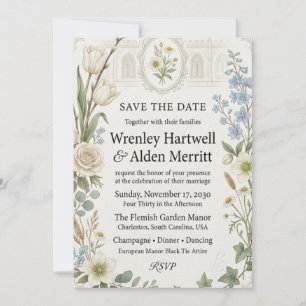 Invitation Tulipes, Roses Neutres, Delphinium Bleu, Hellébore