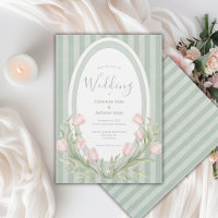 Tulipes roses rayure vert sauge Mariage vintage