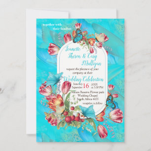 Invitation Tulipes rouges & Papillons de visite et de visite.