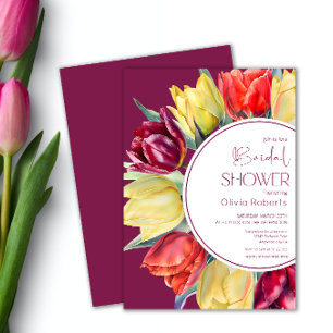 Invitation Tulipes rousses de printemps Aquarelle Douche nupt