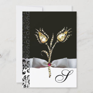 Invitation TULIPS DE DIAMONNAGE, Monogramme de Damas noir ros