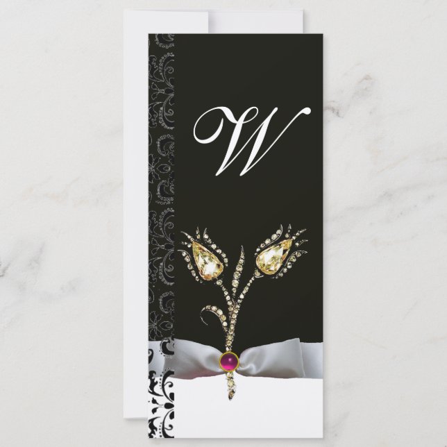 Invitation TULIPS DE DIAMONNAGE, Monogramme de Damas noir ros (Devant)