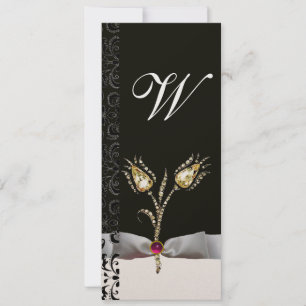 Invitation TULIPS DE DIAMONNAGE, Monogramme de Damas noir ros