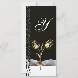 Invitation TULIPS DE DIAMONNAGE, Monogramme de Damas noir ros