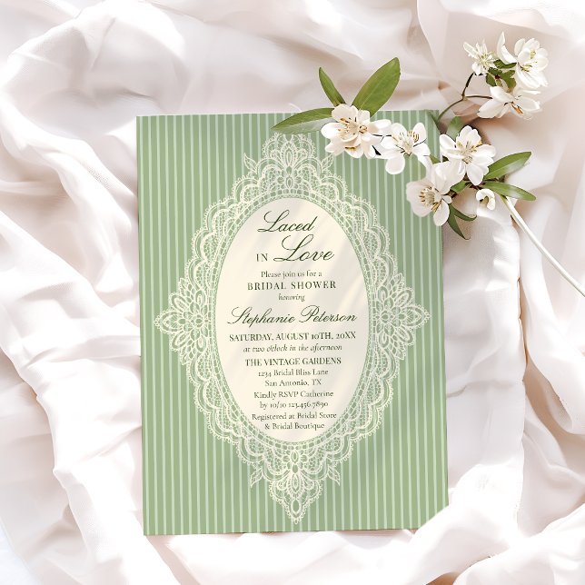 Invitation Tulle Vert Sauge Vintage Lavabo Mariage (Créateur téléchargé)