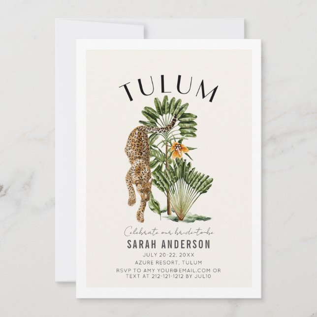 Invitation Tulum Leopard Bachelorette Week-end Itinéraire QR (Devant)