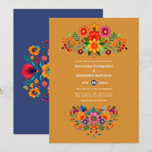 Invitation Turmeric & Indigo Mariage Mexicain d'Art Populaire
