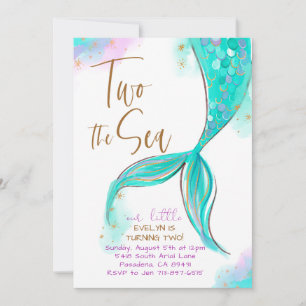 Invitation Turqoise Mermaid Party Two The Sea 2e anniversaire