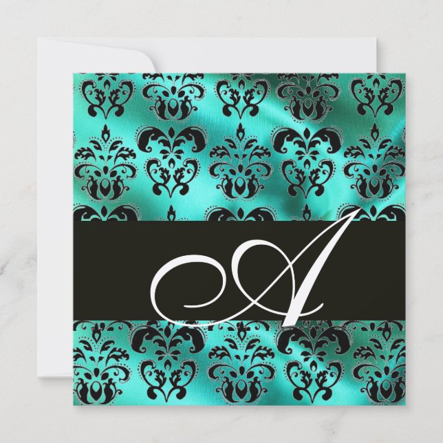 INVITATION TURQUASE SILK VERT DAMASK CLOS MONOGRAM (Devant)