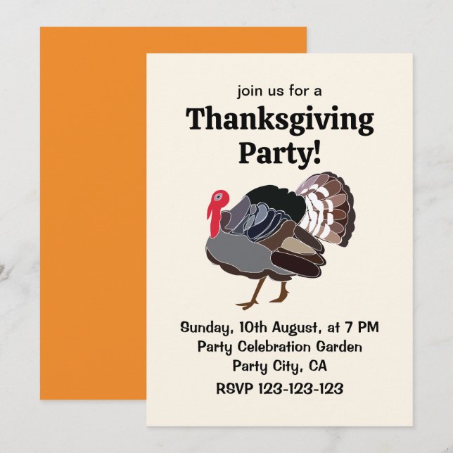 Invitation Turquie Bird Turquie Thanksgiving (Devant / Derrière)