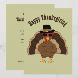 Invitation Turquie cool avec lunettes de soleil Thanksgiving