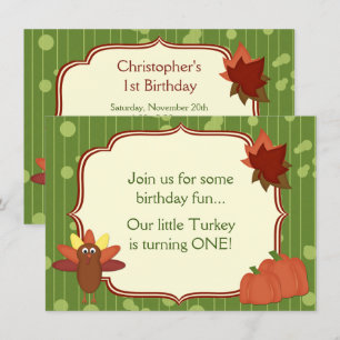 Invitation Turquie mignonne et Citrouille Thanksgiving 1er an