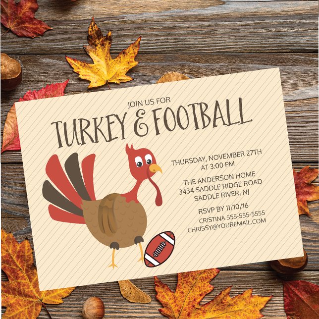 Invitation Turquie mignonne et football Thanksgiving Invitati (Créateur téléchargé)