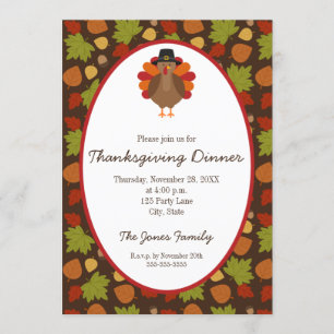 Invitation Turquie mignonne et Thanksgiving Feuille