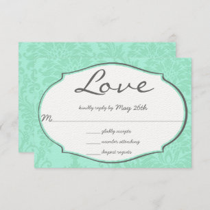 Invitation Turquiose Mint Mariage damassé RSVP