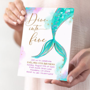 Invitation Turquois Mermaid Plonge Dans Cinq Anniversaires