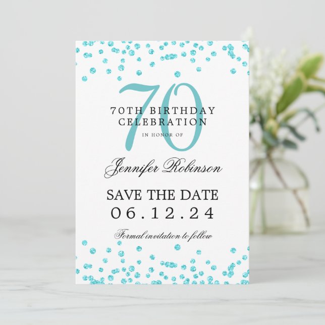 Invitation Turquoise 70e anniversaire Date de sauvegarde Conf (Debout devant)
