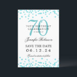 Invitation Turquoise 70th Birthday Enregistrer la date Détail<br><div class="desc">Elégant design "70th Birthday Party" avec faux confettis de parties scintillant & détails texte. Facile à utiliser et facile à personnaliser. Commandez aujourd'hui !</div>