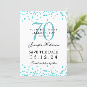 Invitation Turquoise 70th Birthday Enregistrer la date Détail