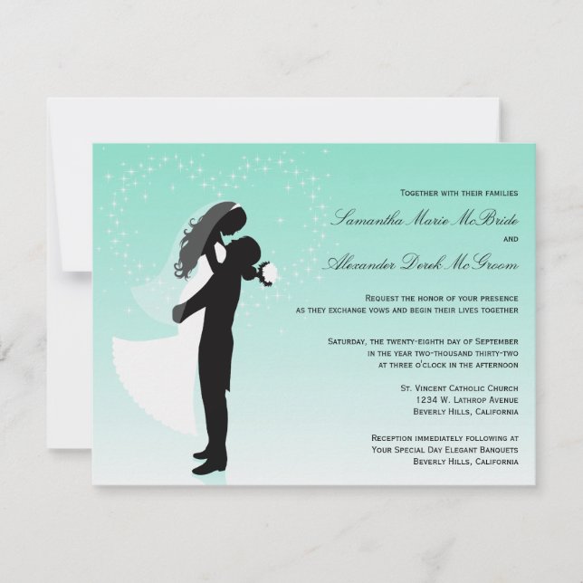 Invitation Turquoise à un mariage officiel Ombre S (Devant)