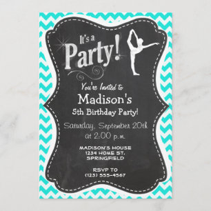 Invitation Turquoise, Aqua Color Chevron; Ballet