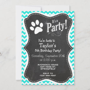 Invitation Turquoise, Aqua Color Chevron ; Empreinte de patte