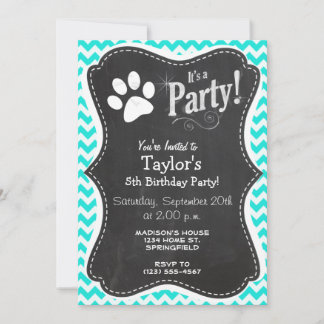 Invitation Turquoise, Aqua Color Chevron ; Empreinte de patte